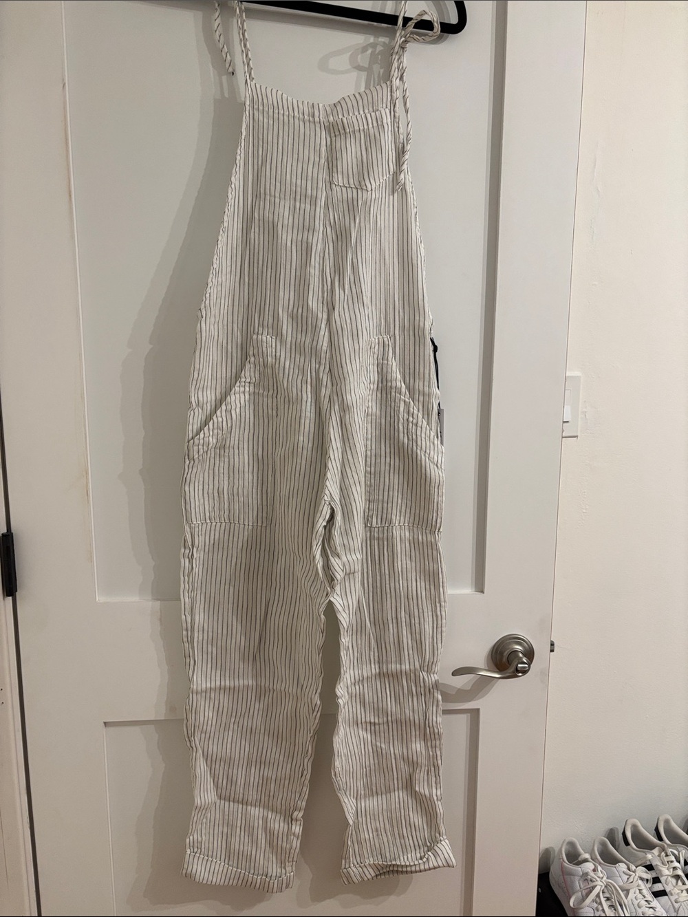 Stillwater Striped Linen Overalls - Neutral Cream & Gray NWT
